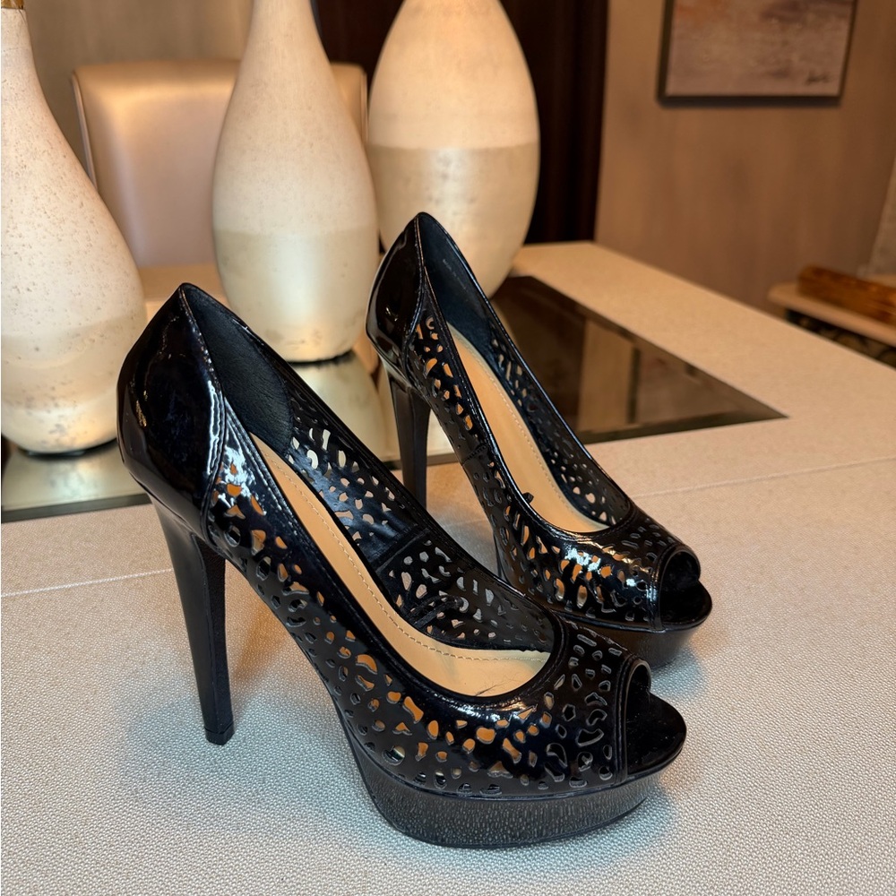 Forever 21 Black Cutout Peep-Toe Heels